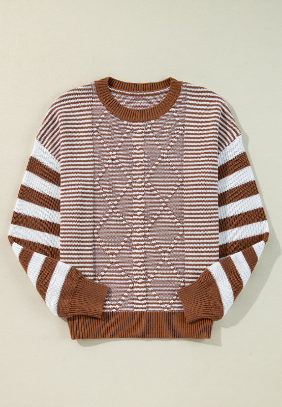 Zephariel Striped Round Neck Dropped Shoulder Sweater