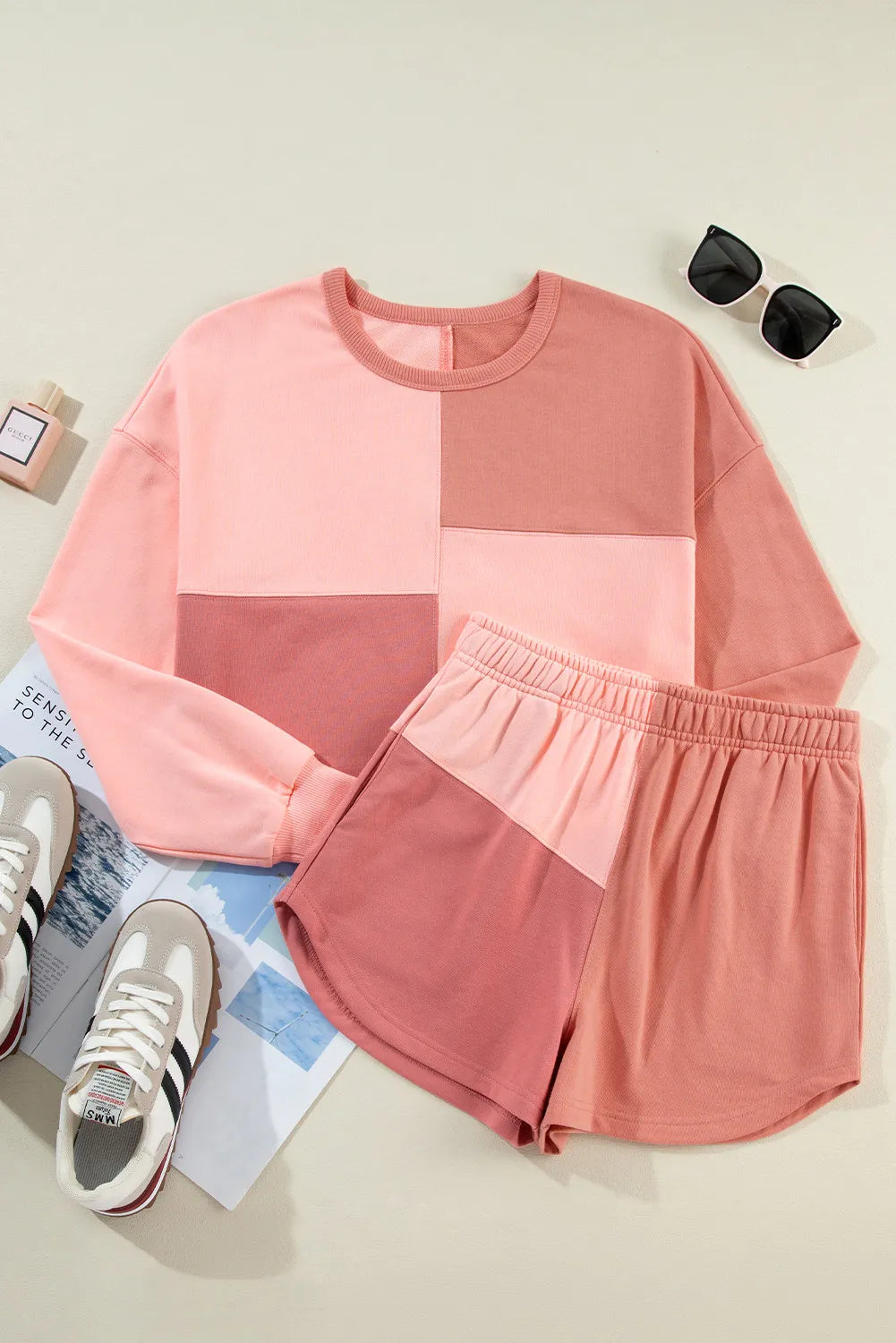 Zephariel Color Block Round Neck Top and Shorts Set