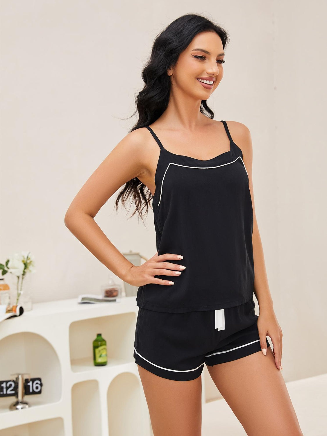 Zephariel Scoop Neck Spaghetti Strap Top and Shorts Lounge Set