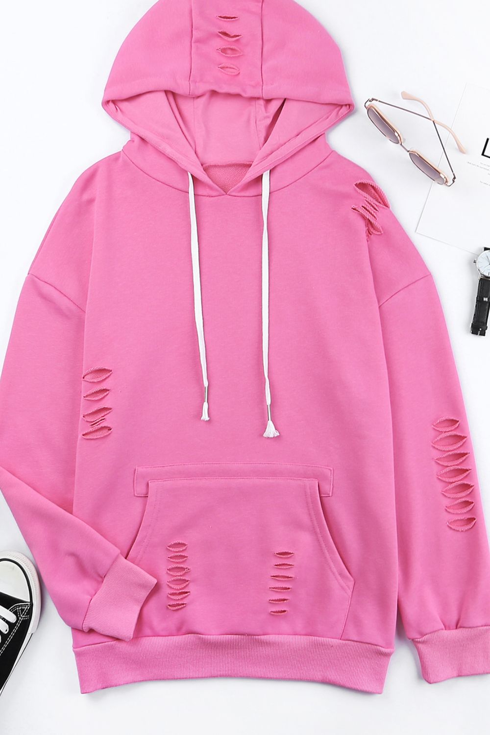 Zephariel Distressed Drawstring Long Sleeve Hoodie