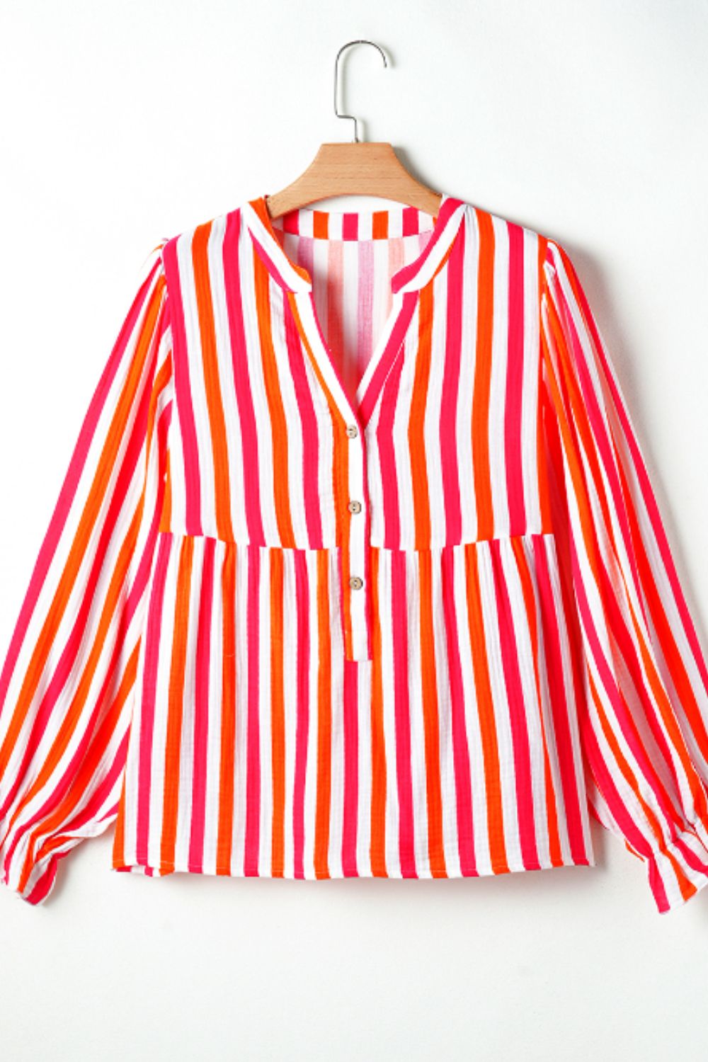 Zephariel Striped Notched Flounce Sleeve Blouse