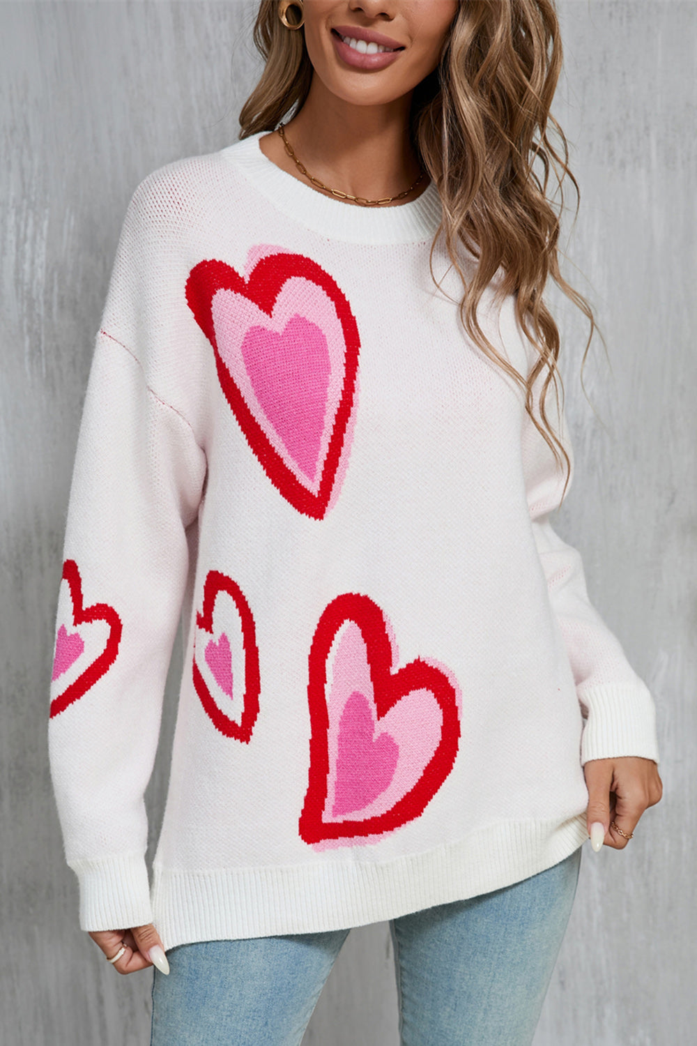 Zephariel Heart Round Neck Long Sleeve Sweater