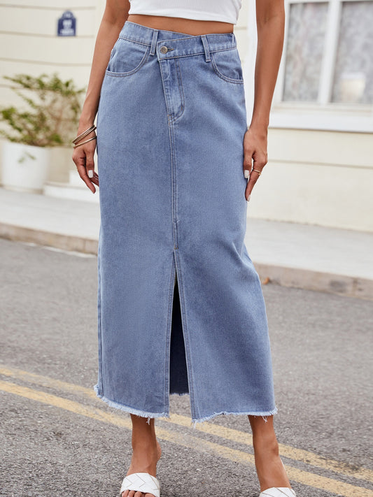 Zephariel Slit Asymmetrical Waist Denim Skirt