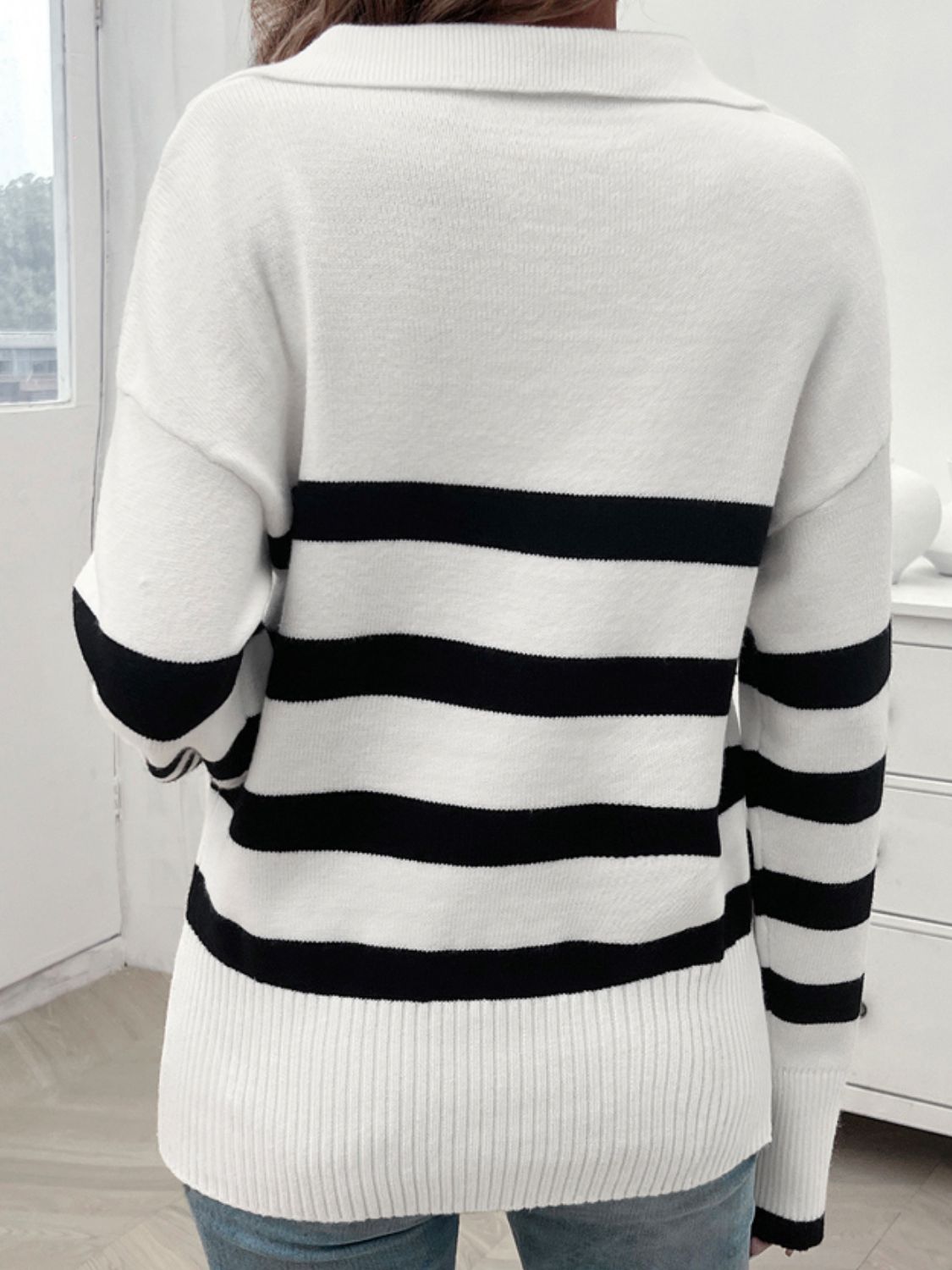 Zephariel Striped Collared Neck Long Sleeve Sweater