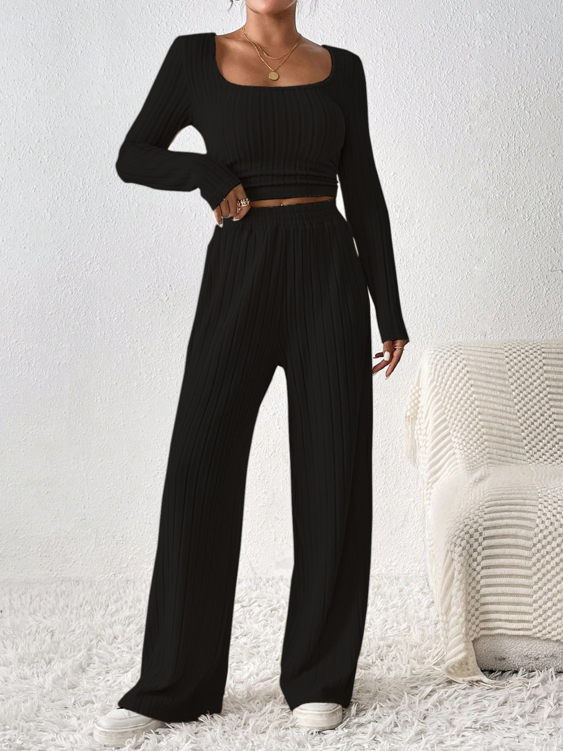 Zephariel Scoop Neck Long Sleeve Top and Pants Set