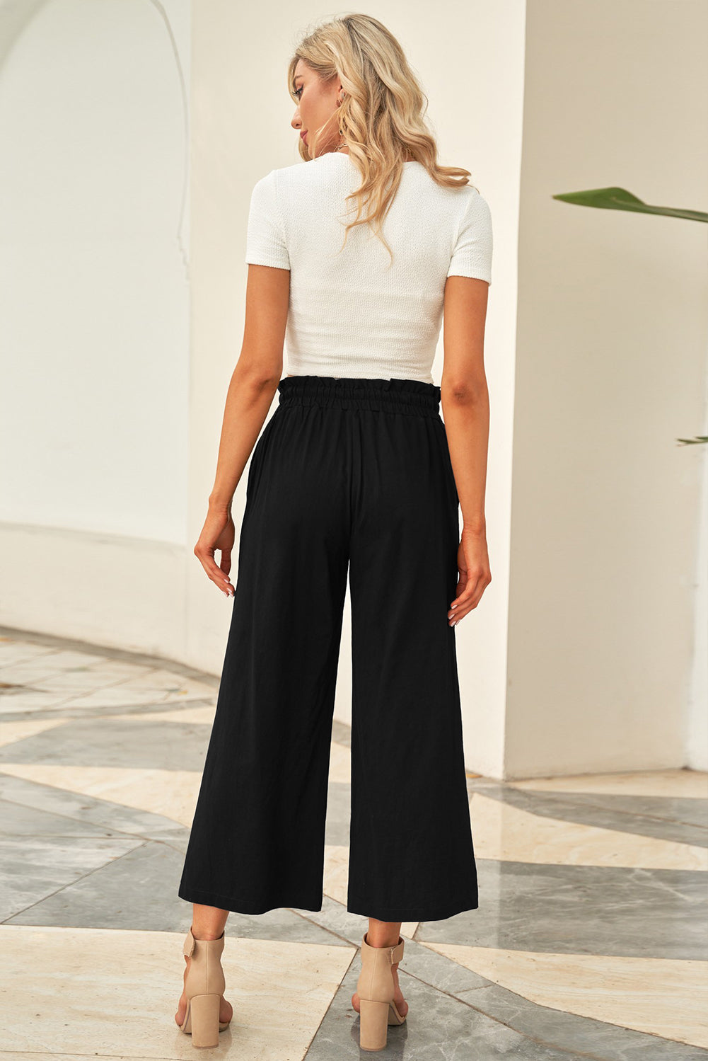 Zephariel Drawstring Paperbag Waist Wide Leg Pants