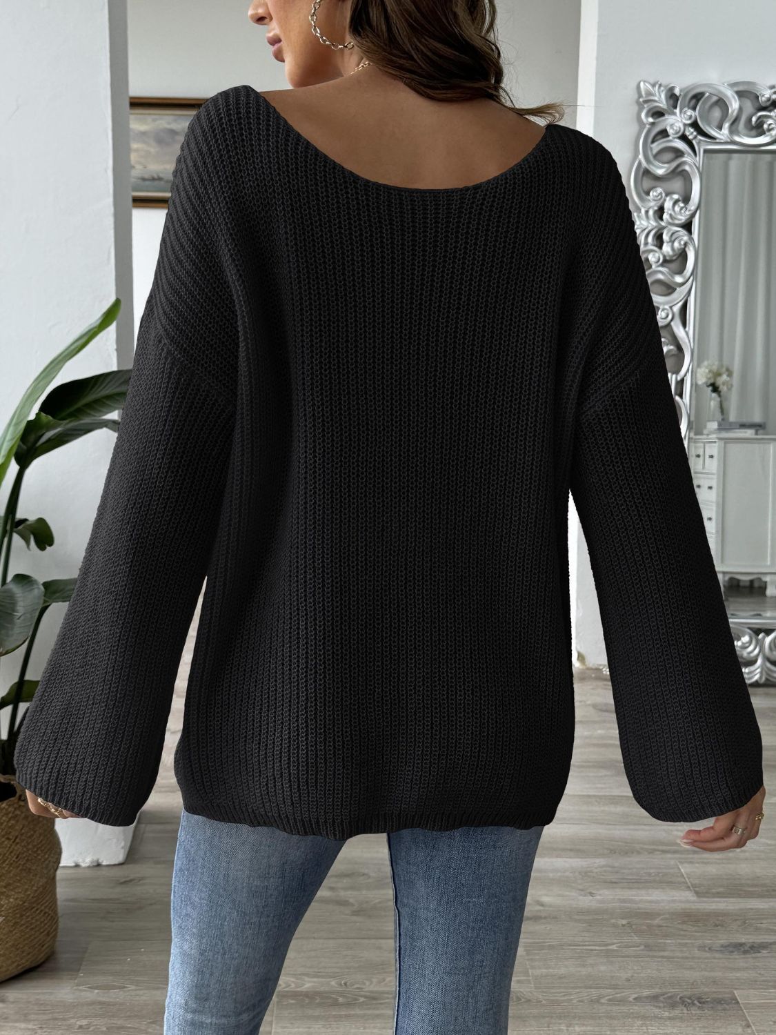 Zephariel Bow Boat Neck Long Sleeve Sweater