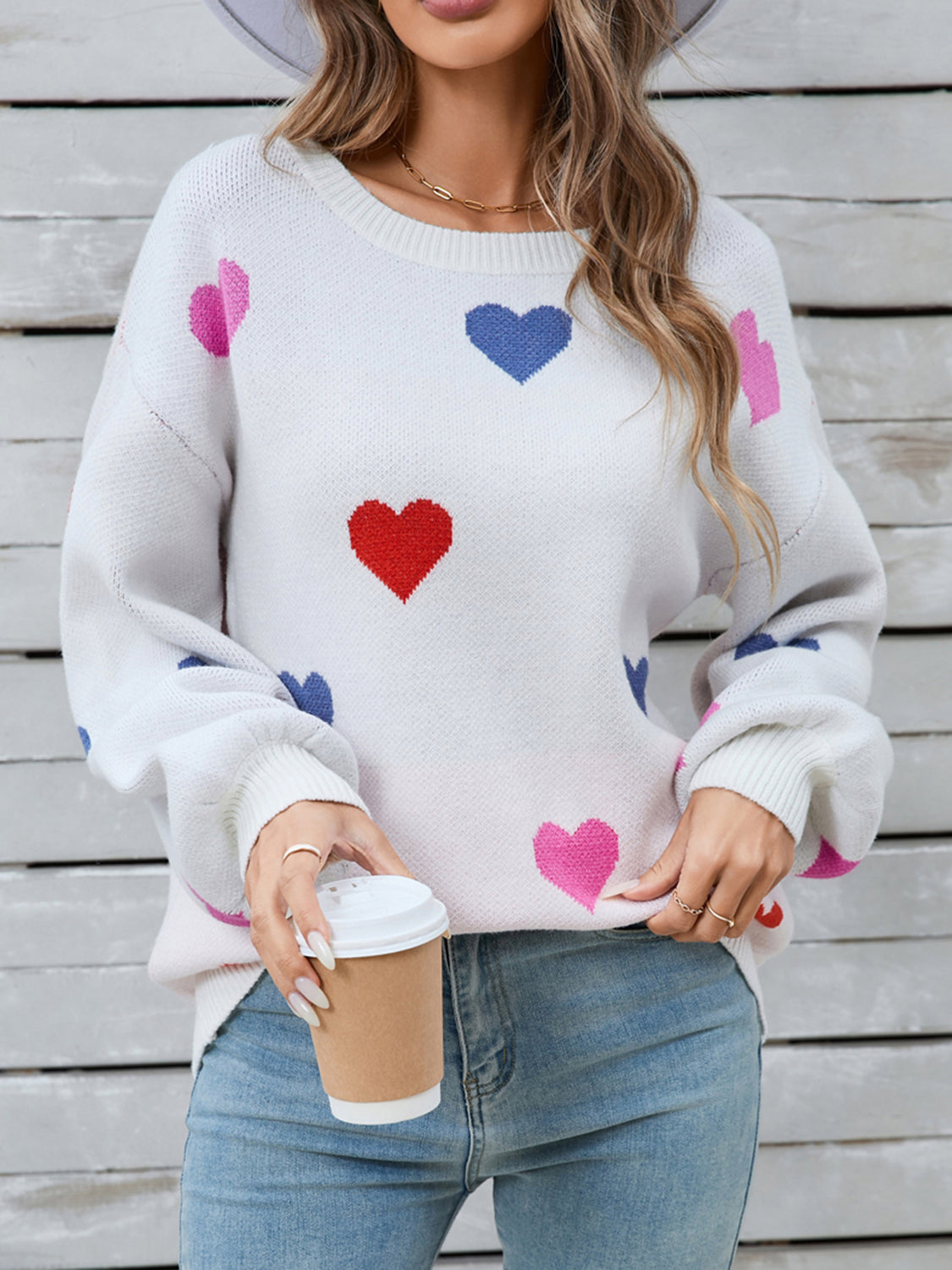 Zephariel Heart Round Neck Long Sleeve Sweater