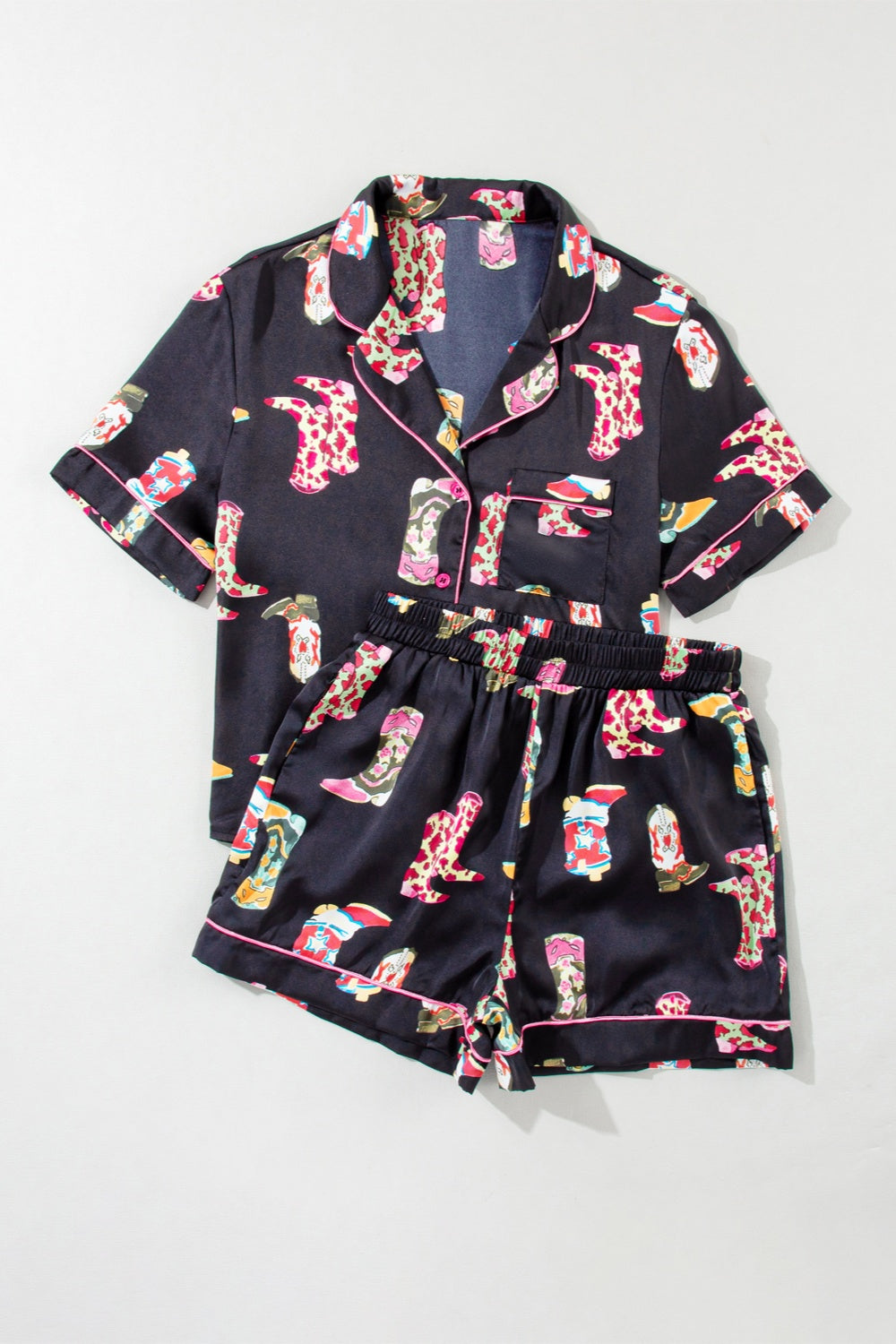 Zephariel Printed Button Up Short Sleeve Top and Shorts Lounge Set