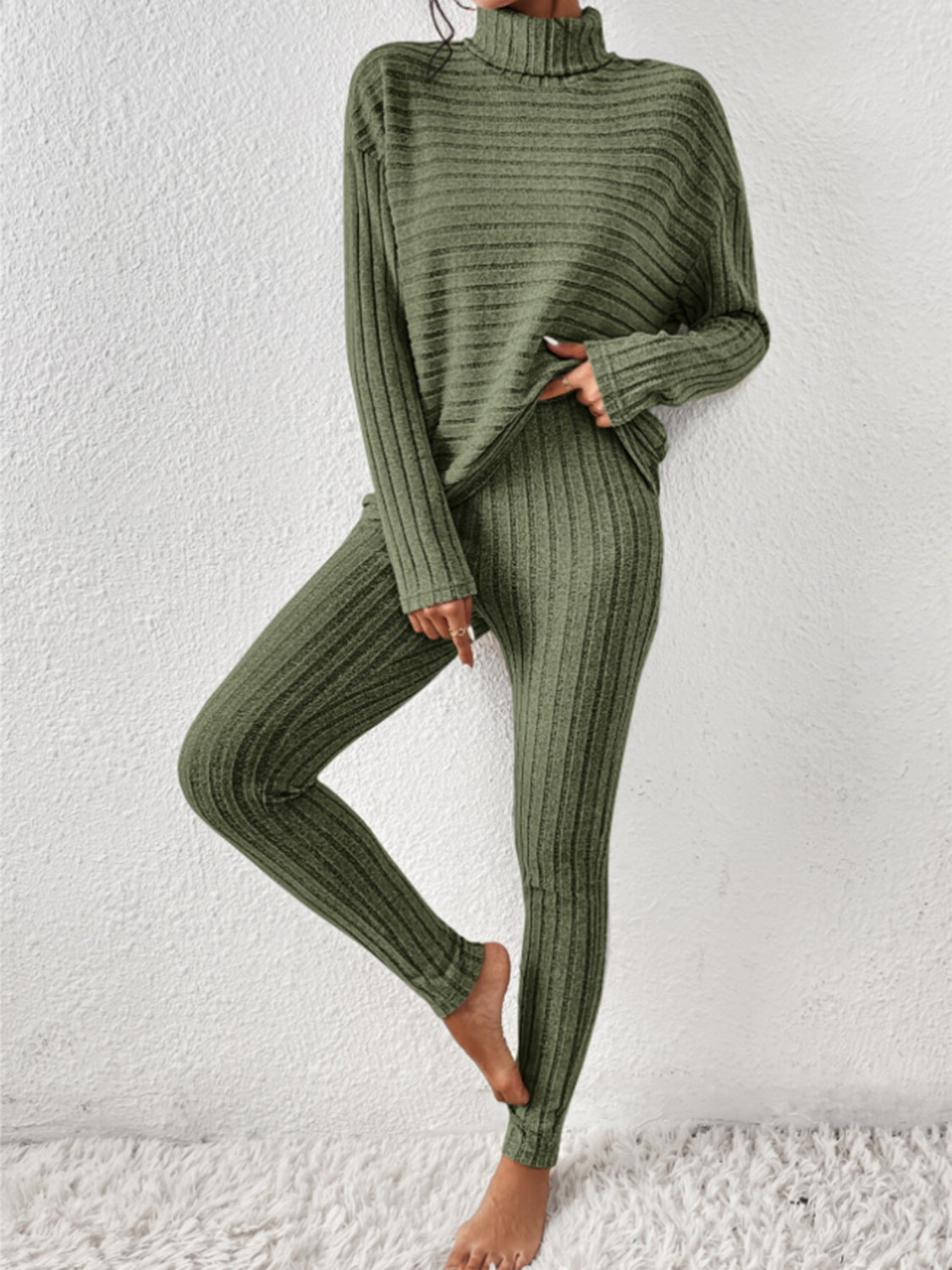 Zephariel Ribbed Turtleneck Top and Pants Set