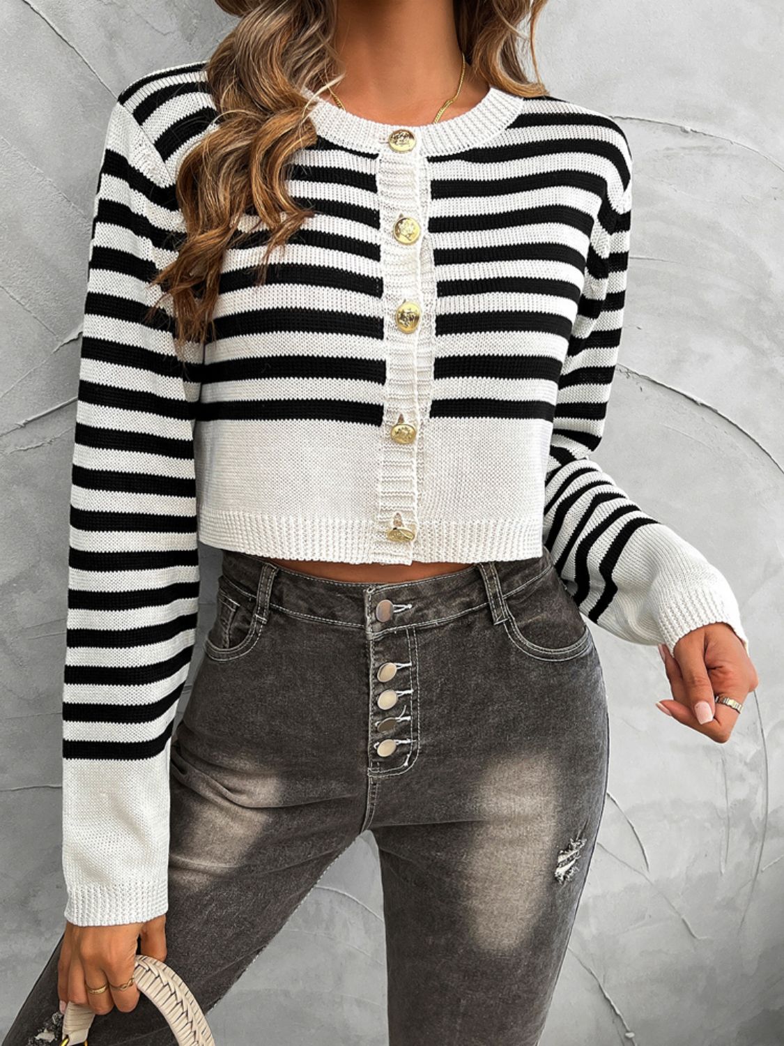 Zephariel Striped Round Neck Button Down Cardigan