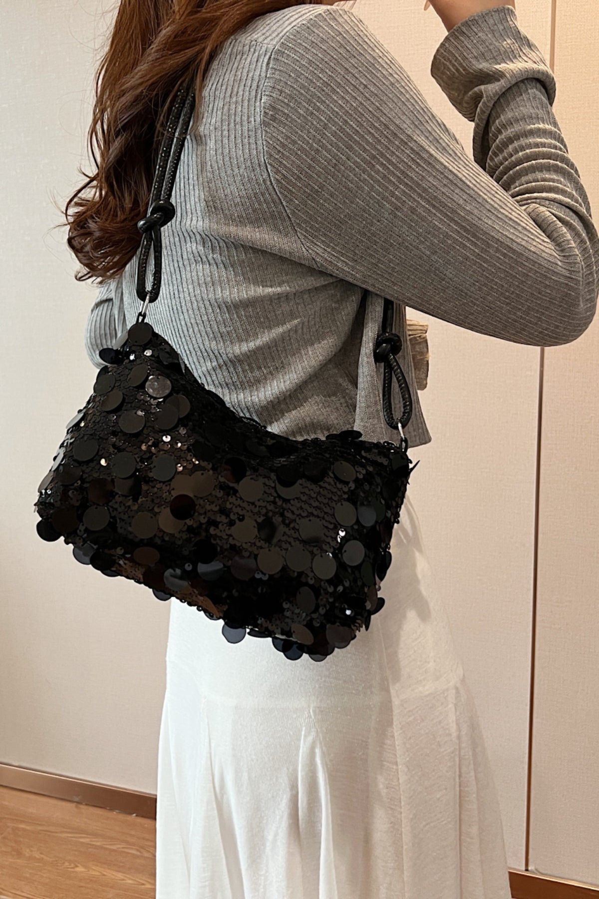 Zephariel Sequin Knotted Straps Shoulder Bag