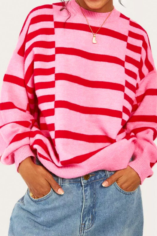 Zephariel Striped Round Neck Dropped Shoulder Sweater