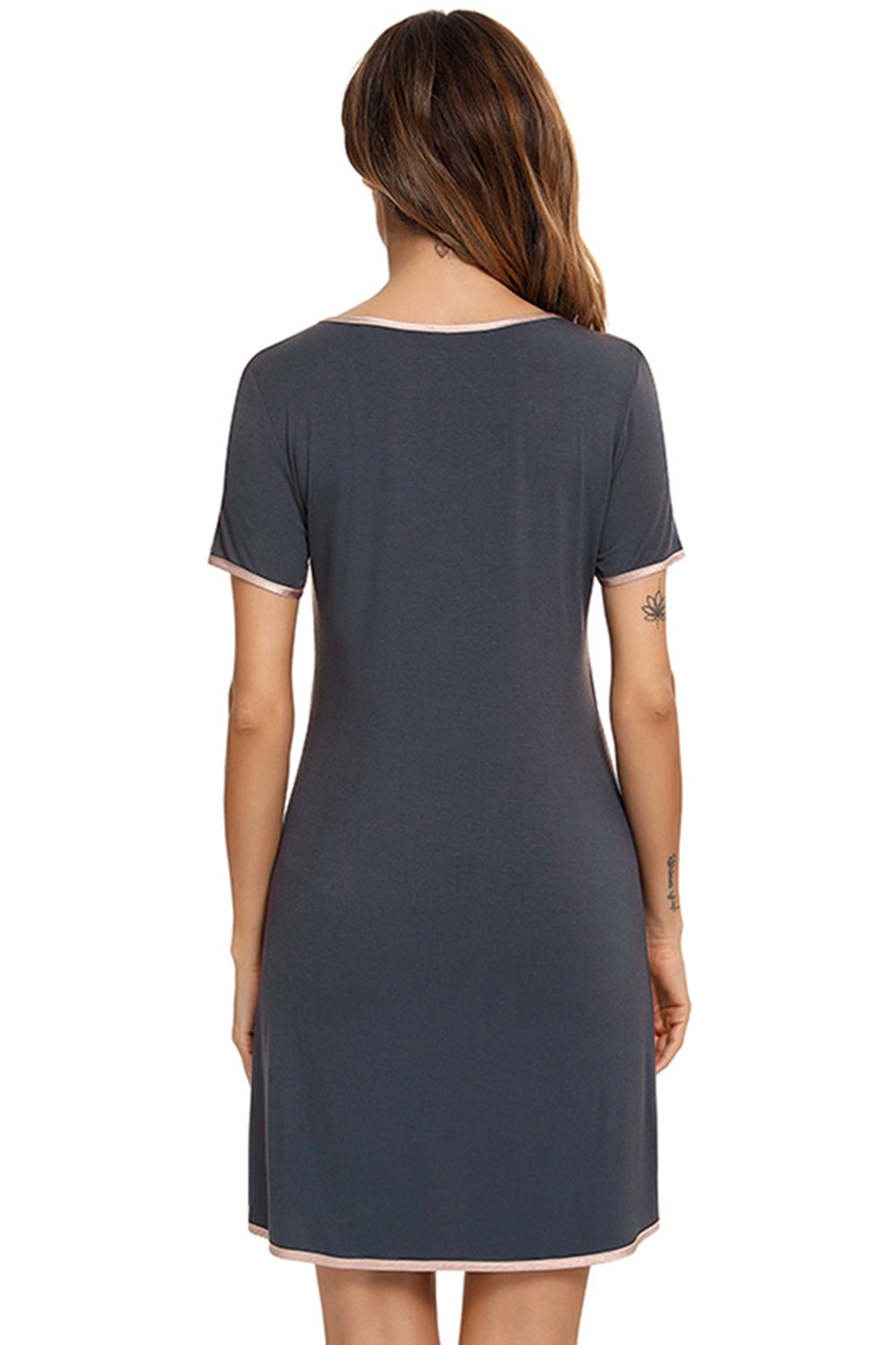 Zephariel Contrast Trim Pocketed Round Neck Lounge Dress