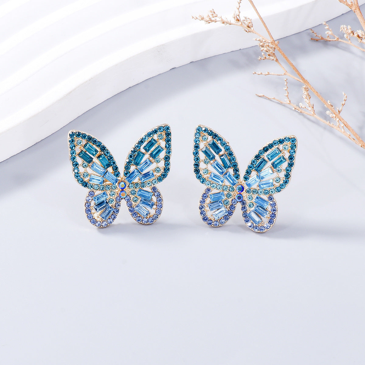 Zephariel Alloy Inlaid Rhinestone Butterfly Earrings