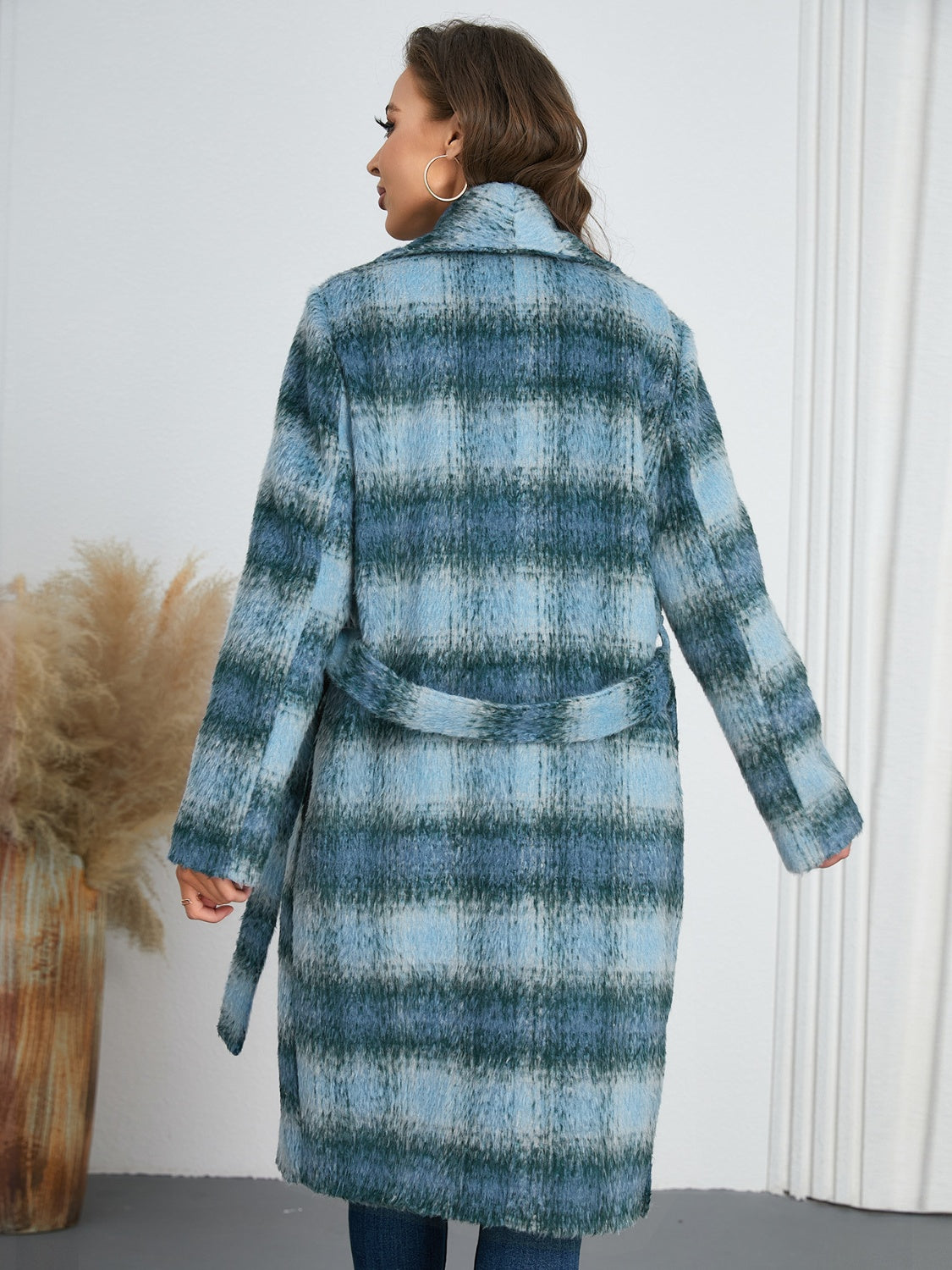 Zephariel Plaid Tie Waist Long Sleeve Coat