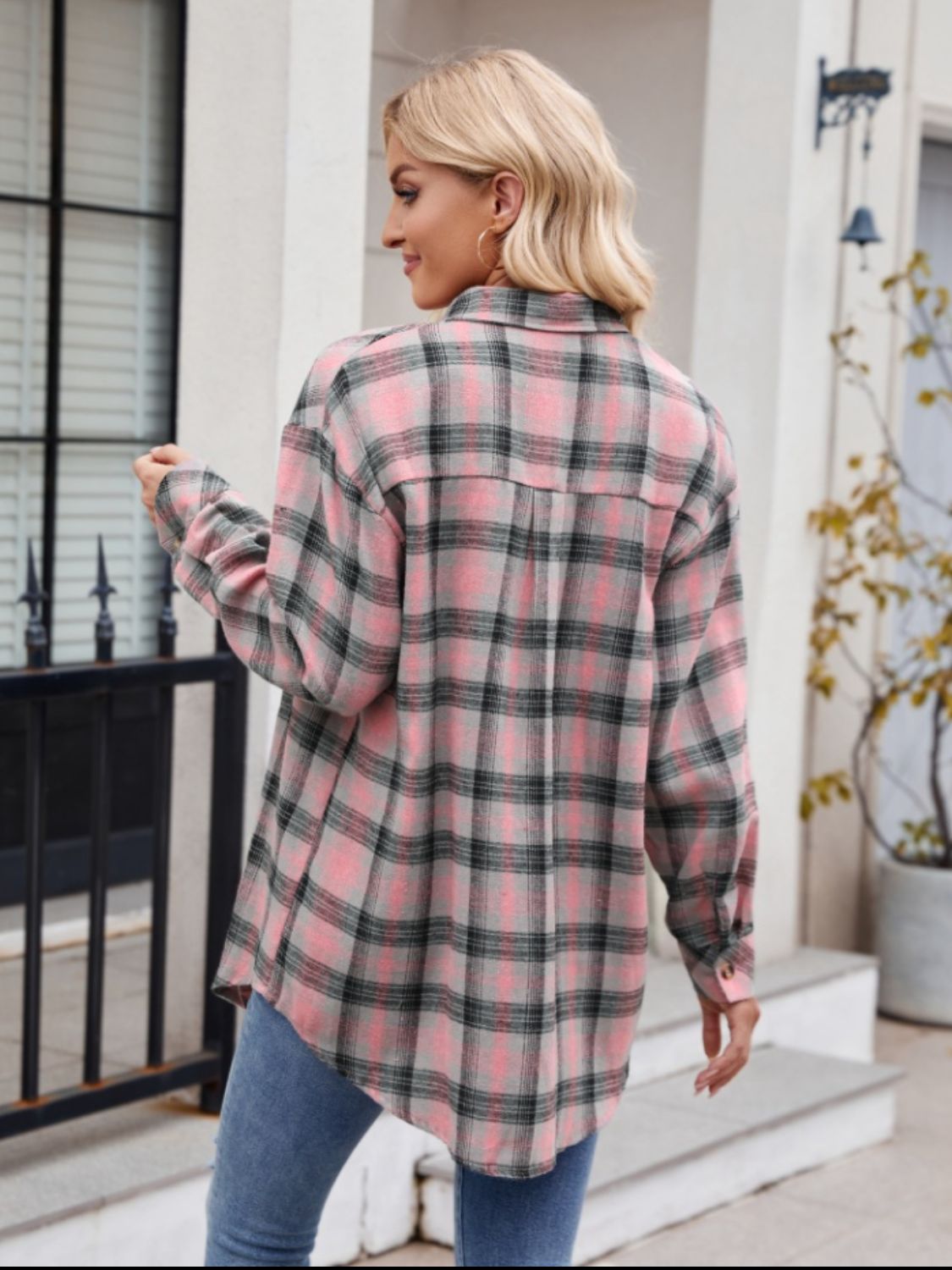 Zephariel Mandy Pocketed Plaid Collared Neck Long Sleeve Shirt