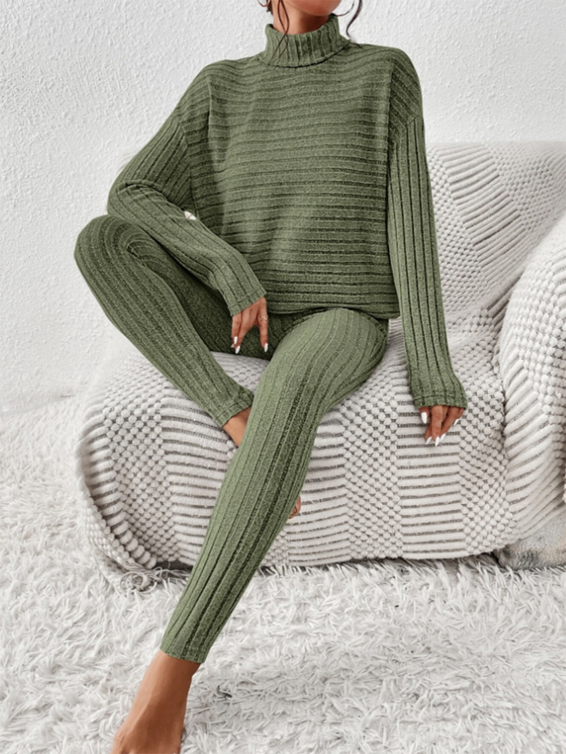 Zephariel Ribbed Turtleneck Top and Pants Set