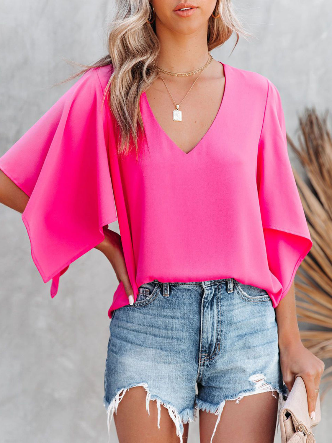 Zephariel V-Neck Half Sleeve Blouse