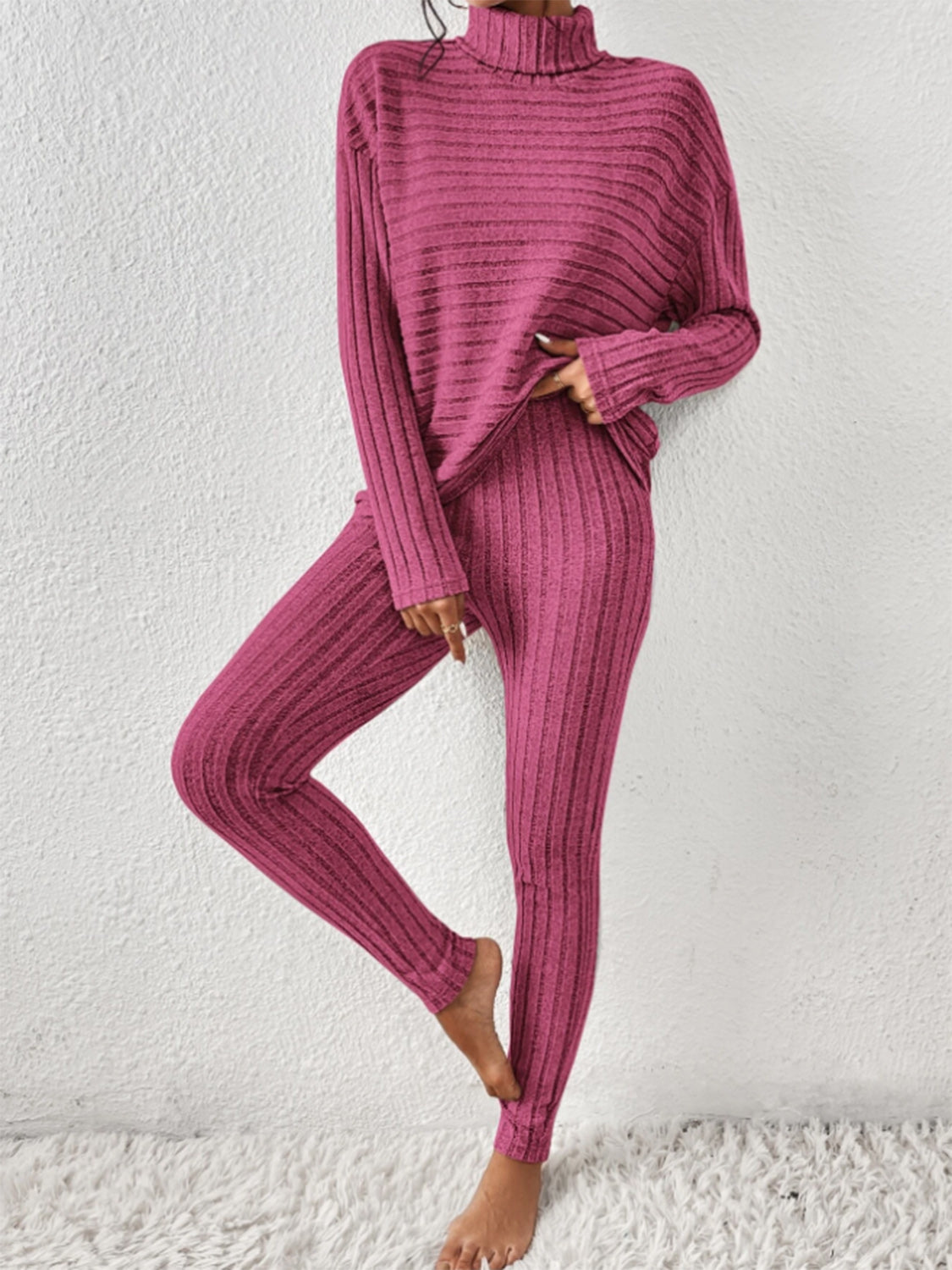 Zephariel Ribbed Turtleneck Top and Pants Set