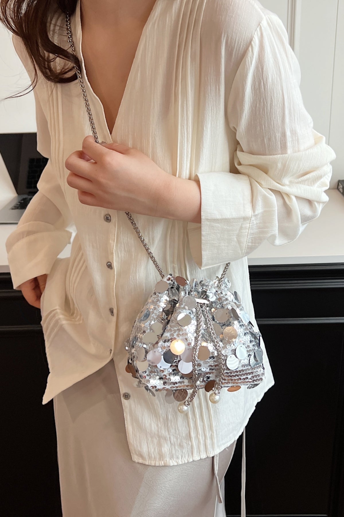 Zephariel Drawstring Sequin Crossbody Bag