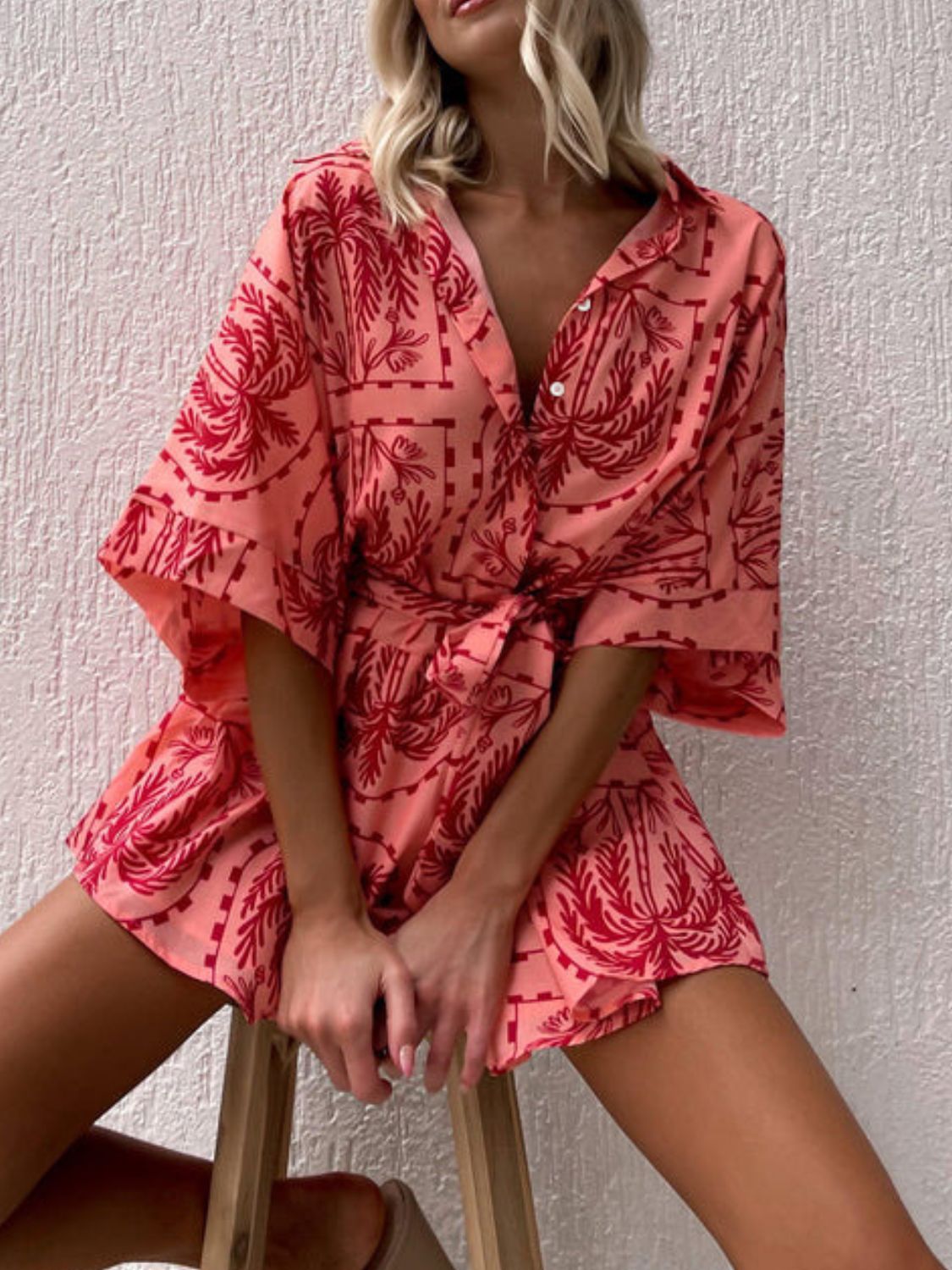 Zephariel Printed Tie Waist Half Sleeve Romper