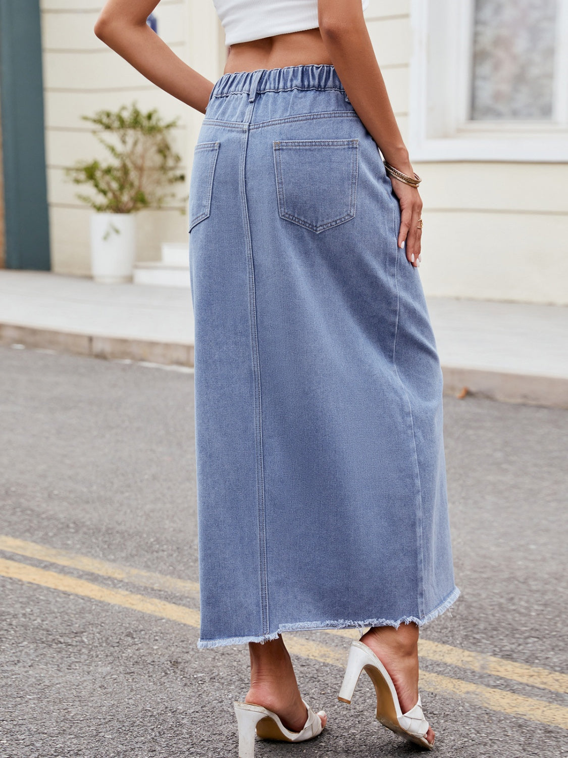 Zephariel Slit Asymmetrical Waist Denim Skirt