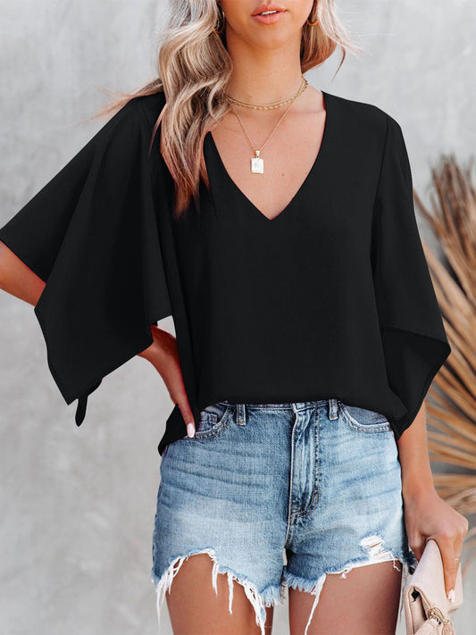 Zephariel V-Neck Half Sleeve Blouse