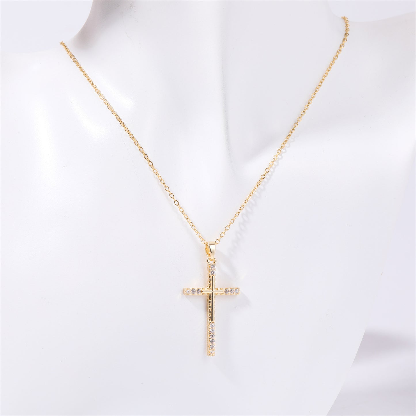 Zephariel Stainless Steel Inlaid Zircon Cross Necklace