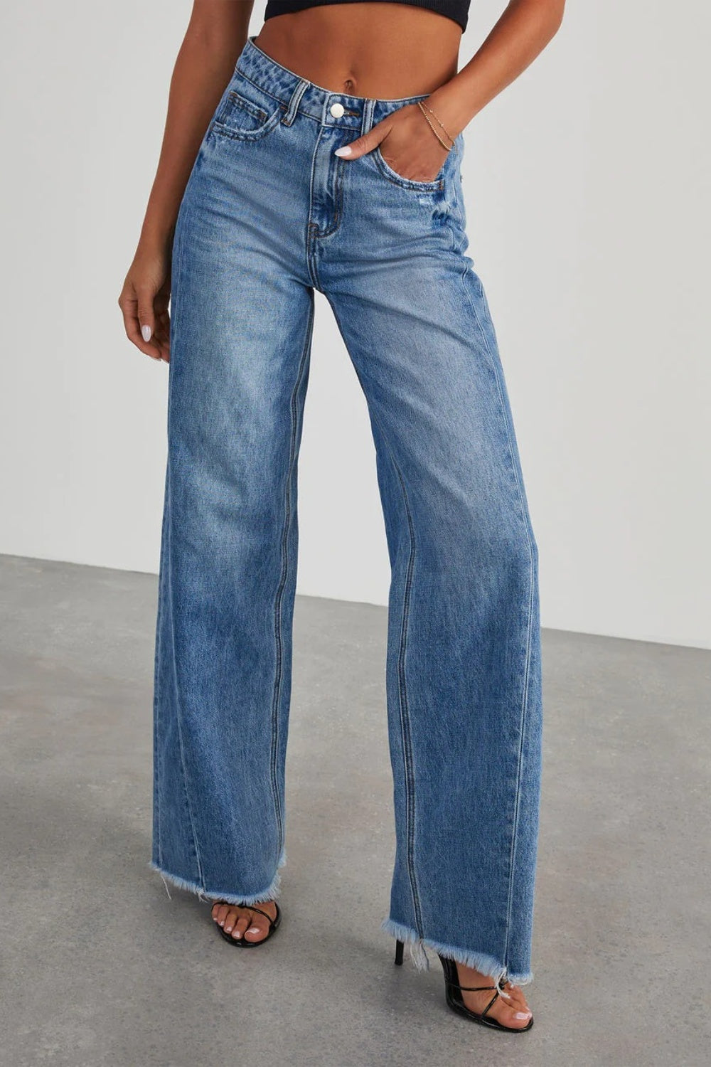 Zephariel Raw Hem Wide Leg Jeans with Pockets