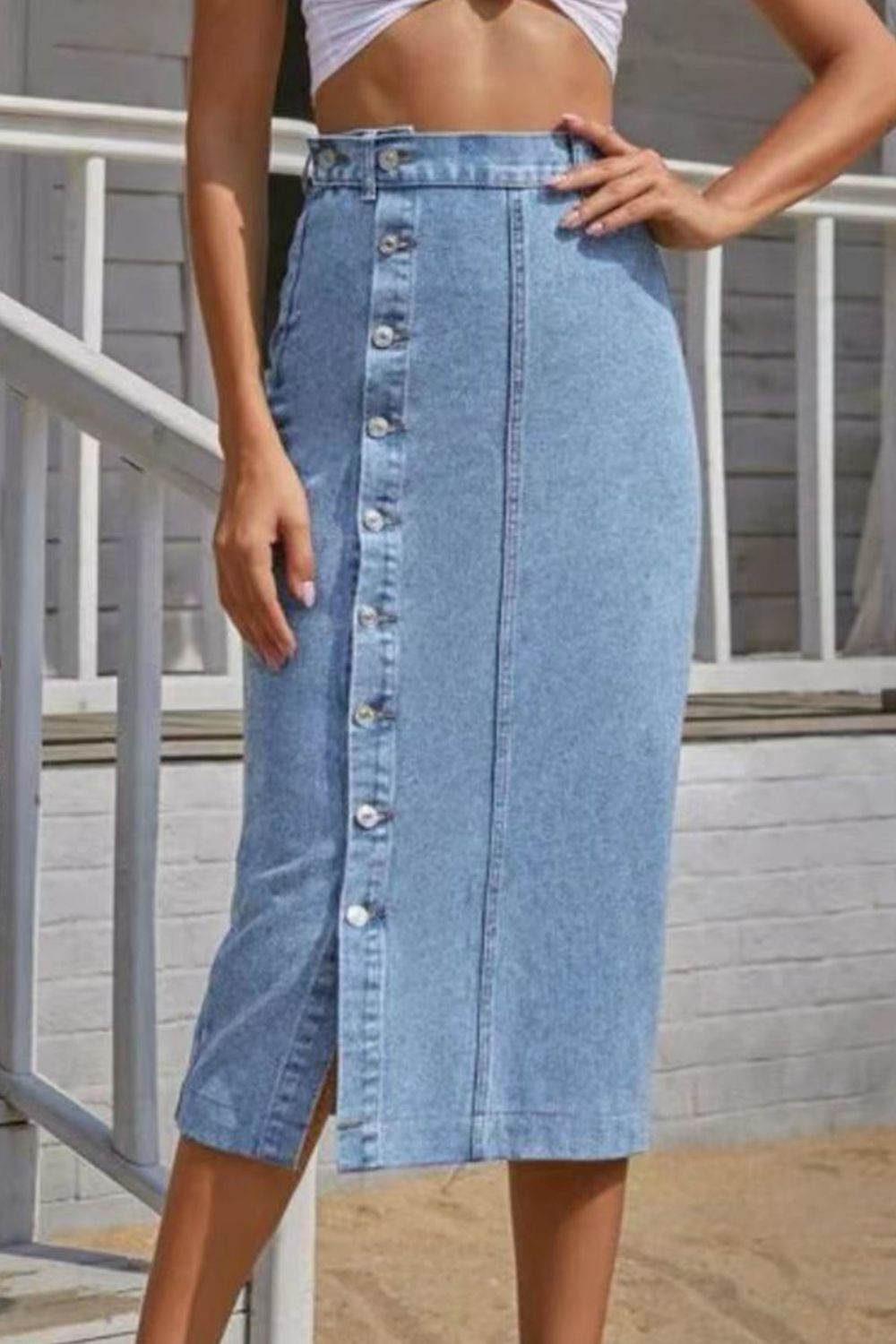 Zephariel Buttoned Split Denim Skirt