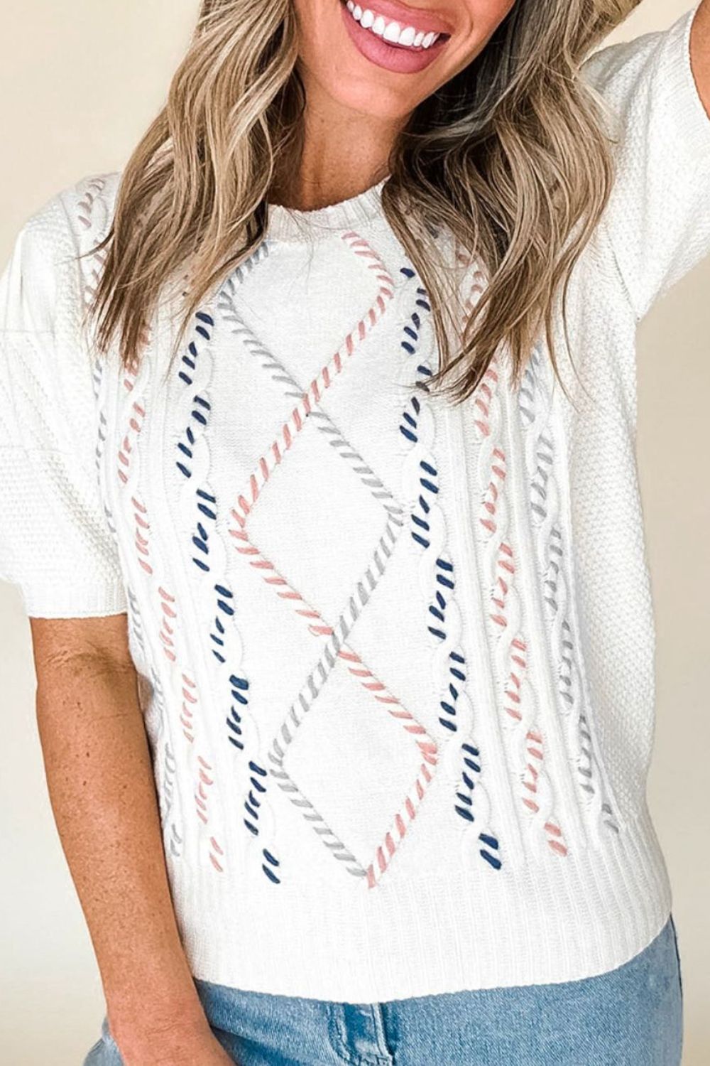 Zephariel Cable Knit Round Neck Half Sleeve Sweater