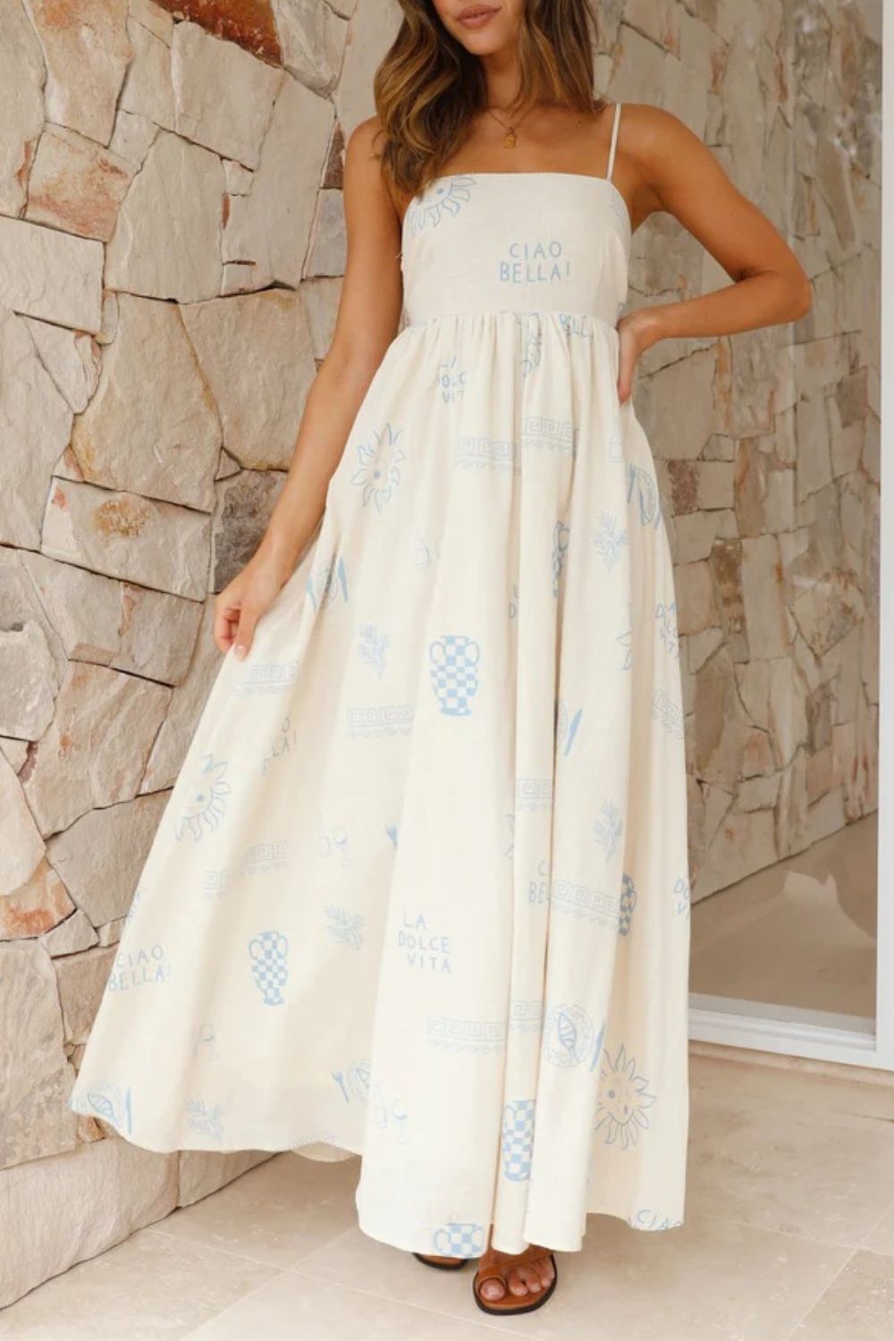 Zephariel Cutout Back Printed Square Neck Maxi Dress