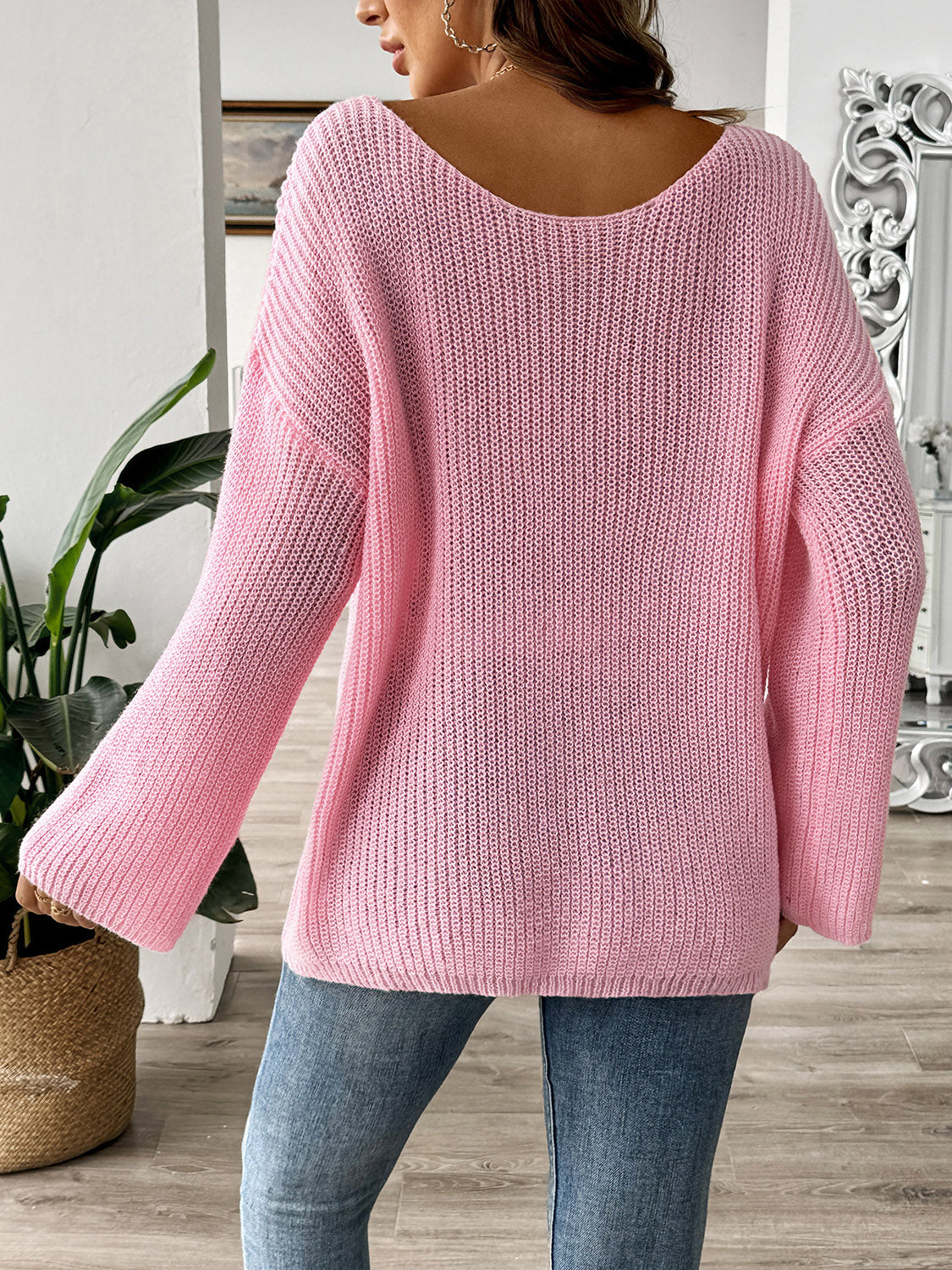 Zephariel Bow Boat Neck Long Sleeve Sweater