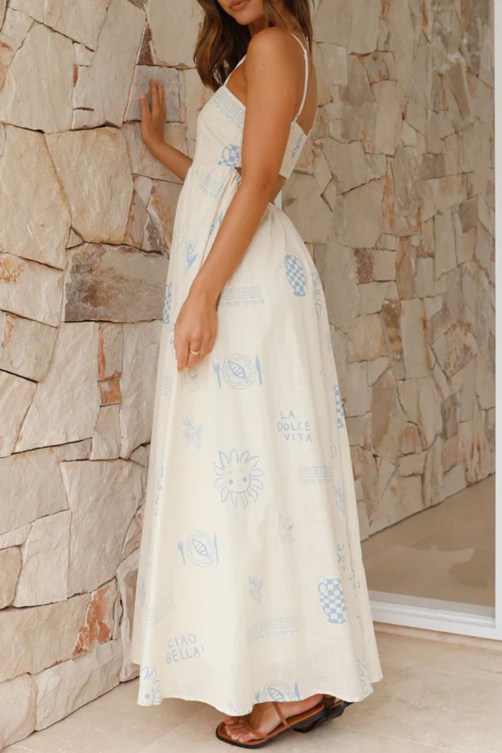 Zephariel Cutout Back Printed Square Neck Maxi Dress