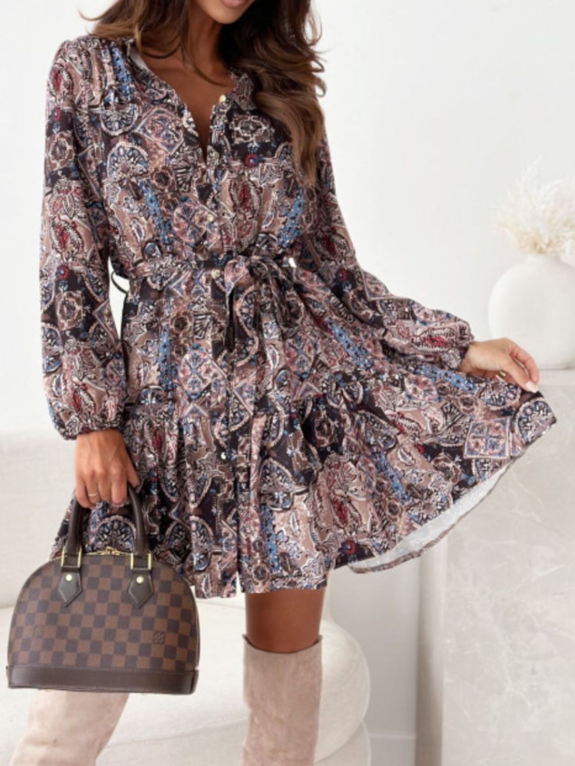 Zephariel Ruffle Hem Floral Long Sleeve Dress