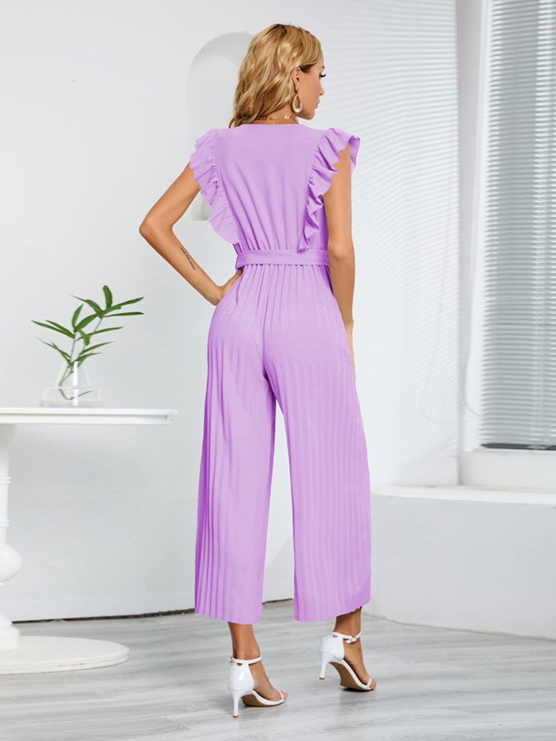 Zephariel Ruffled Surplice Cap Sleeve Jumpsuit