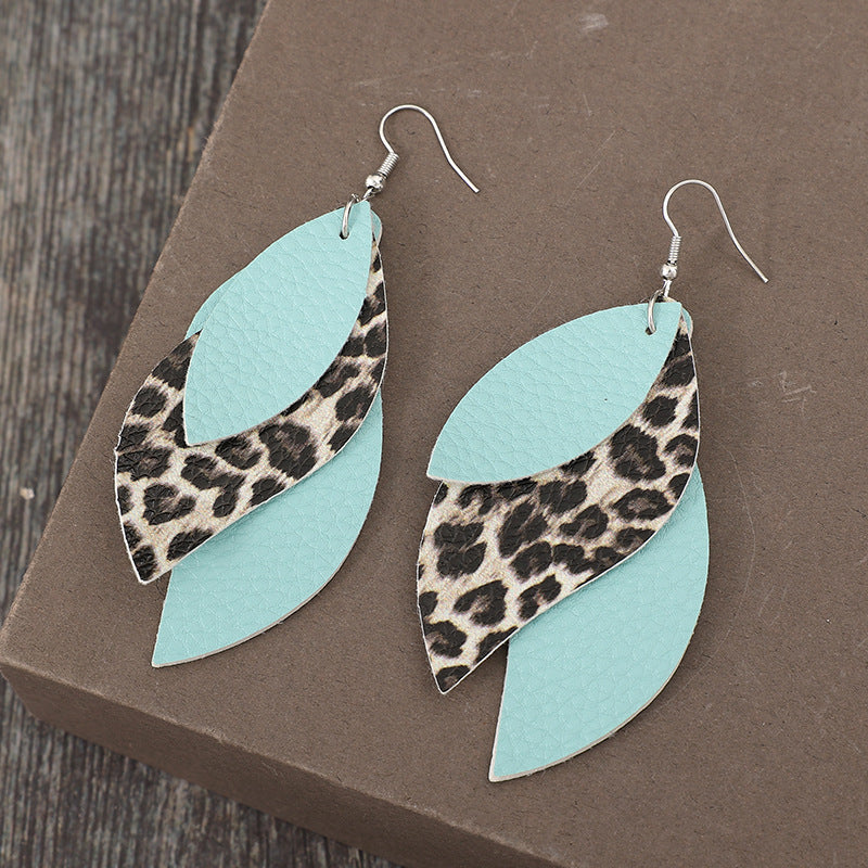 Zephariel Leopard PU Leather Leaf Earrings