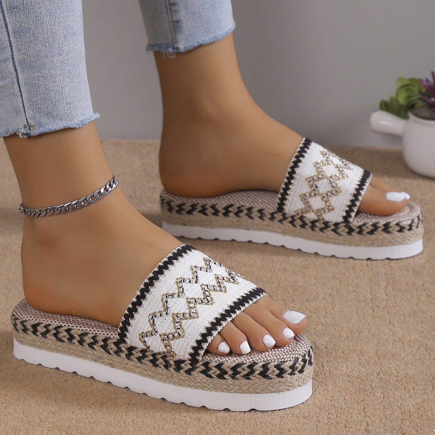 Zephariel Geometric Weave Platform Sandals