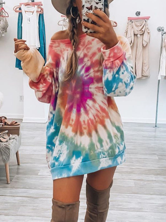 Zephariel Tie-Dye Round Neck Long Sleeve Dress