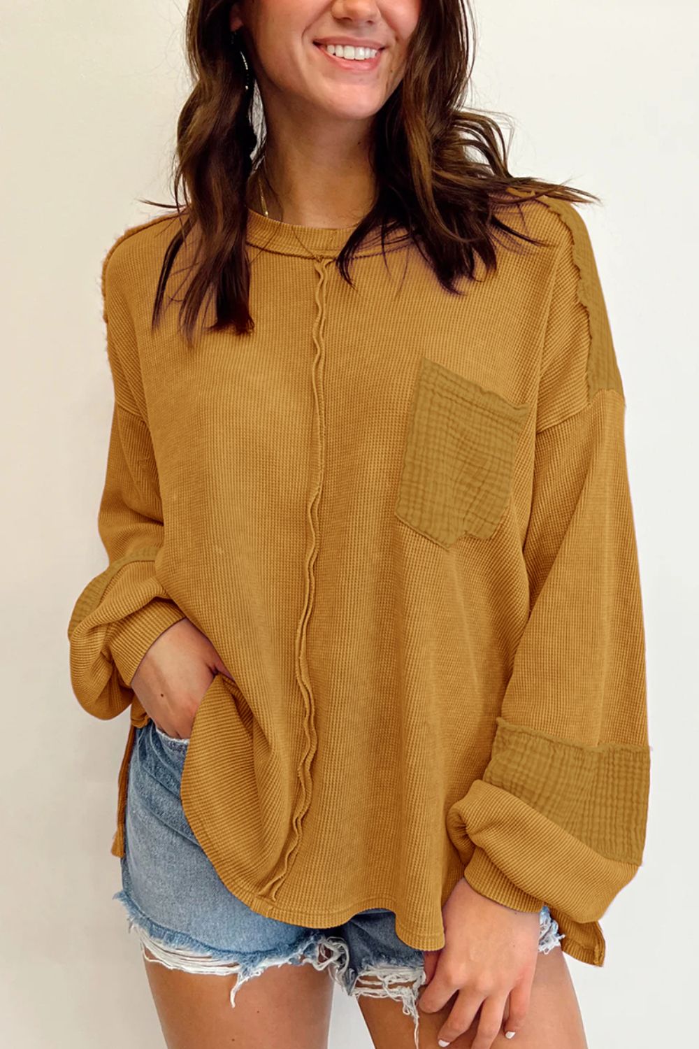 Zephariel Exposed Seam Round Neck Long Sleeve Sweatshirt