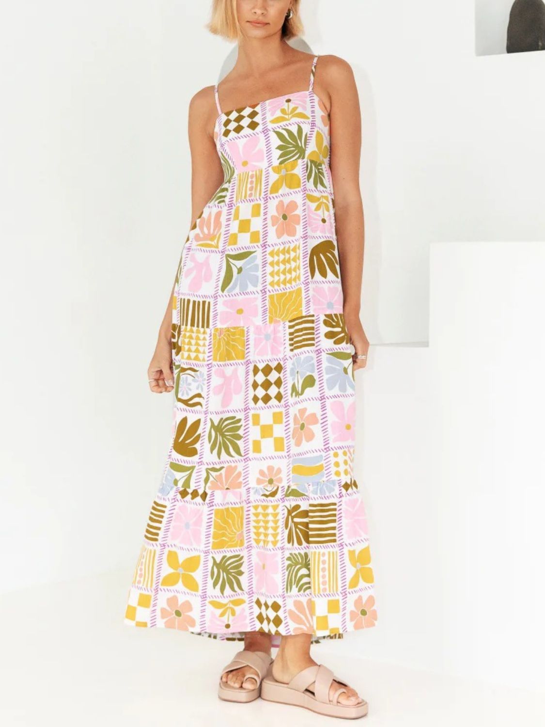 Zephariel Cutout Printed Square Neck Maxi Cami Dress