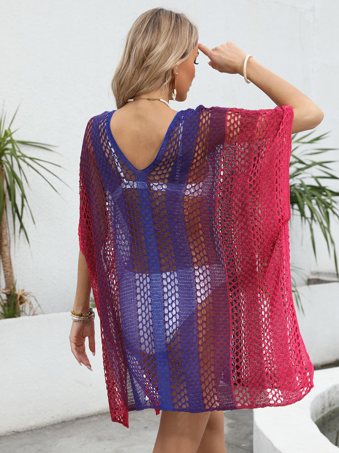 Zephariel Openwork Contrast V-Neck Cover-Up