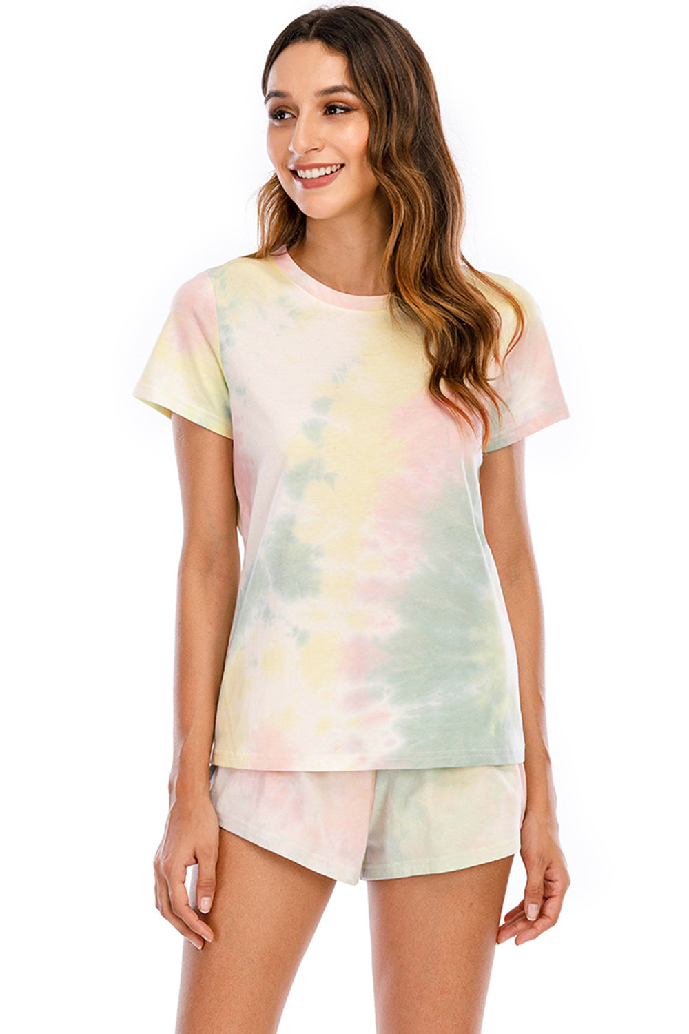 Zephariel Tie-Dye Round Neck Short Sleeve Top and Shorts Lounge Set