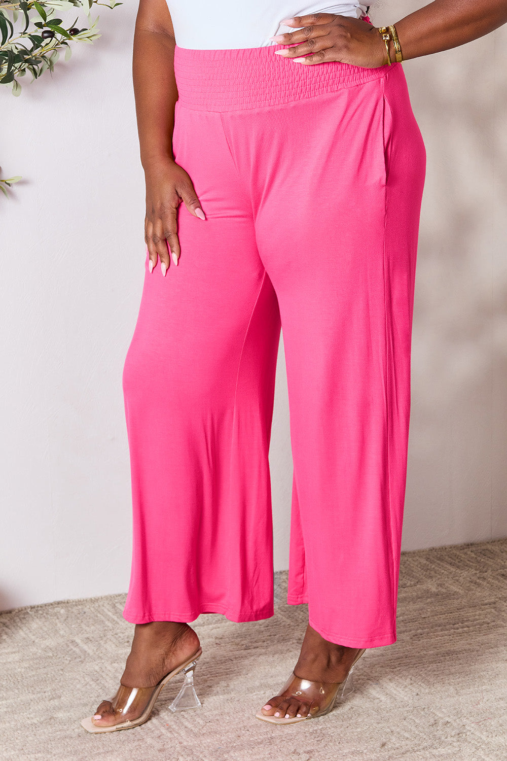 Zephariel  Smocked Wide Waistband Wide Leg Pants