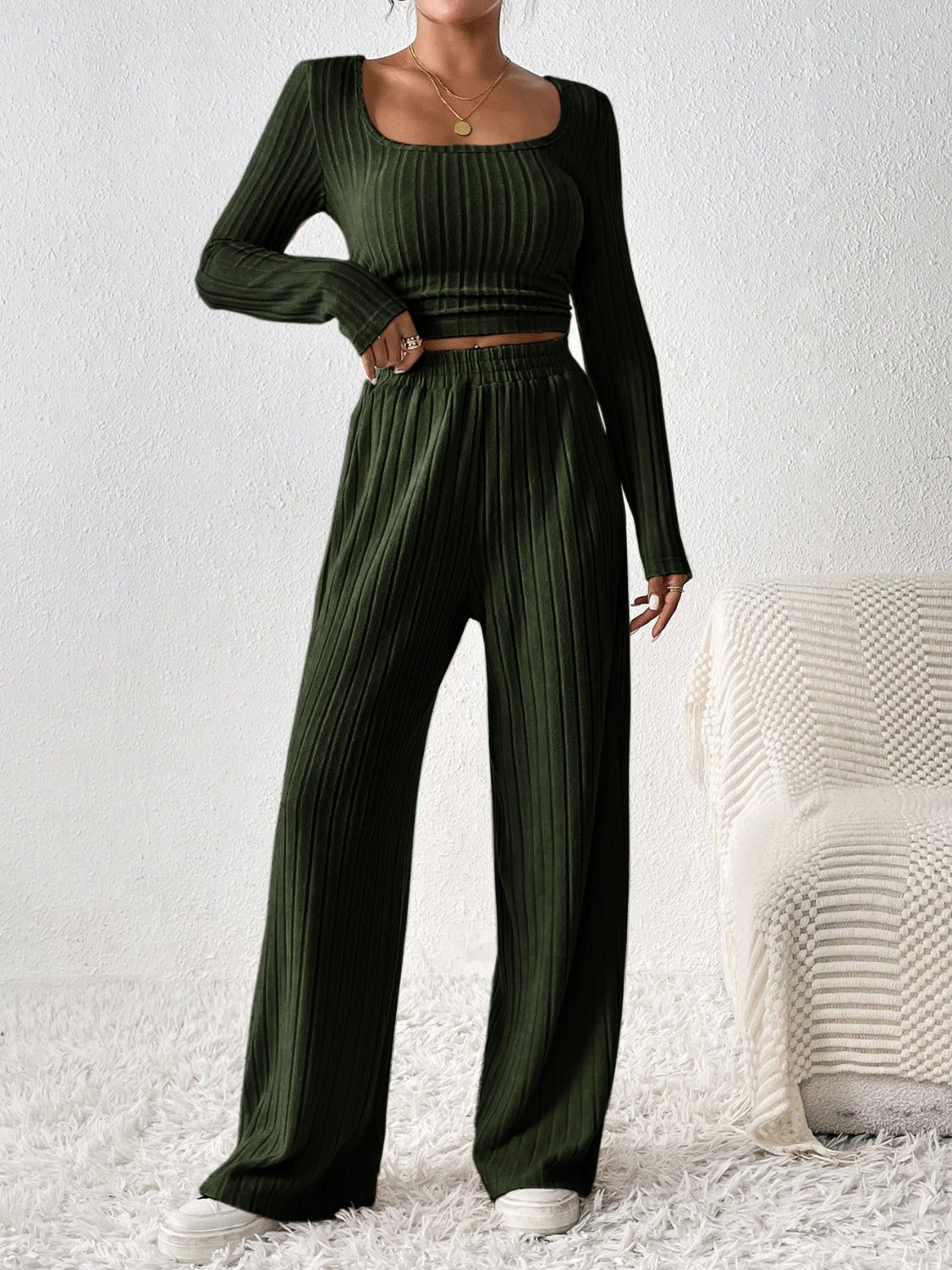 Zephariel Scoop Neck Long Sleeve Top and Pants Set