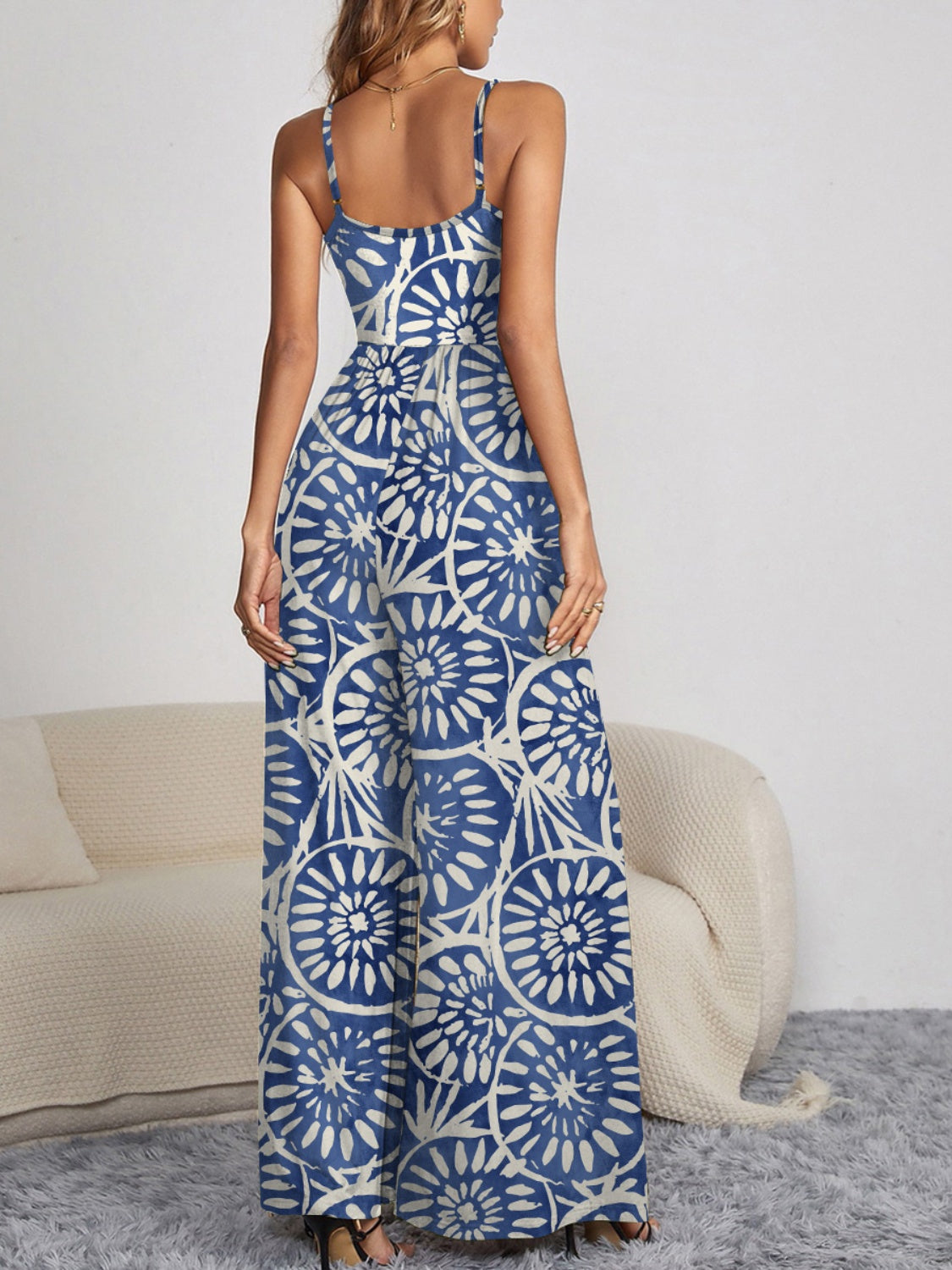 Zephariel Decorative Button Spaghetti Strap Wide Leg Jumpsuit