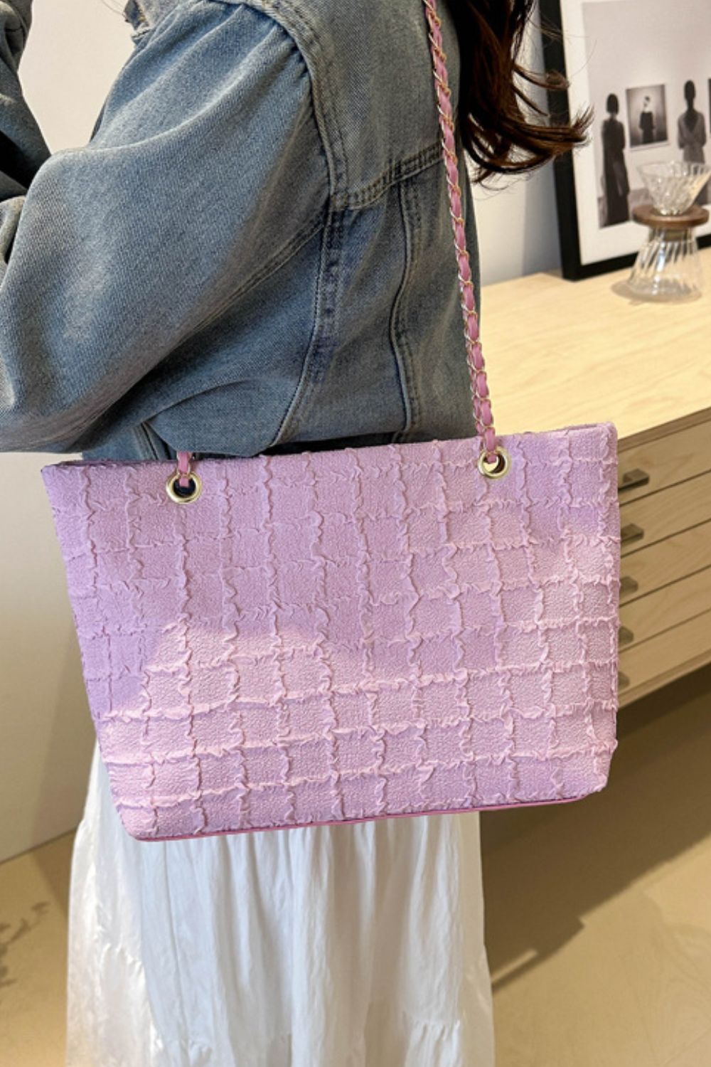 Zephariel Polyester Texture Chain Tote bag