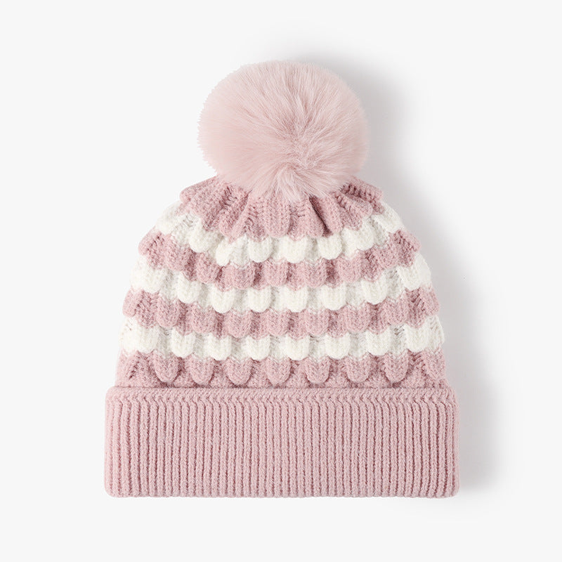 Zephariel Striped Contrast Knit Hat with Pom-pom