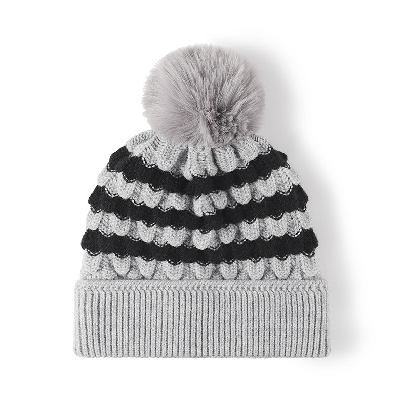 Zephariel Striped Contrast Knit Hat with Pom-pom